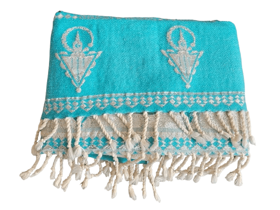 Sky blue fouta with silver thread embroidery